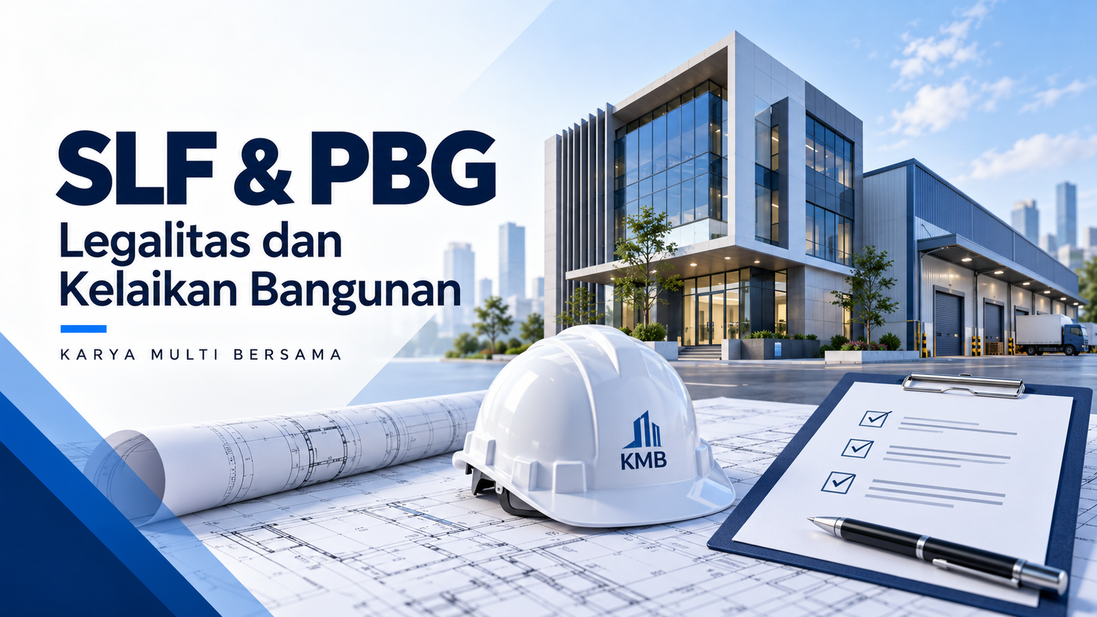 Ilustrasi bangunan komersial, gambar teknis dan dokumen SLF PBG Karya Multi Bersama
